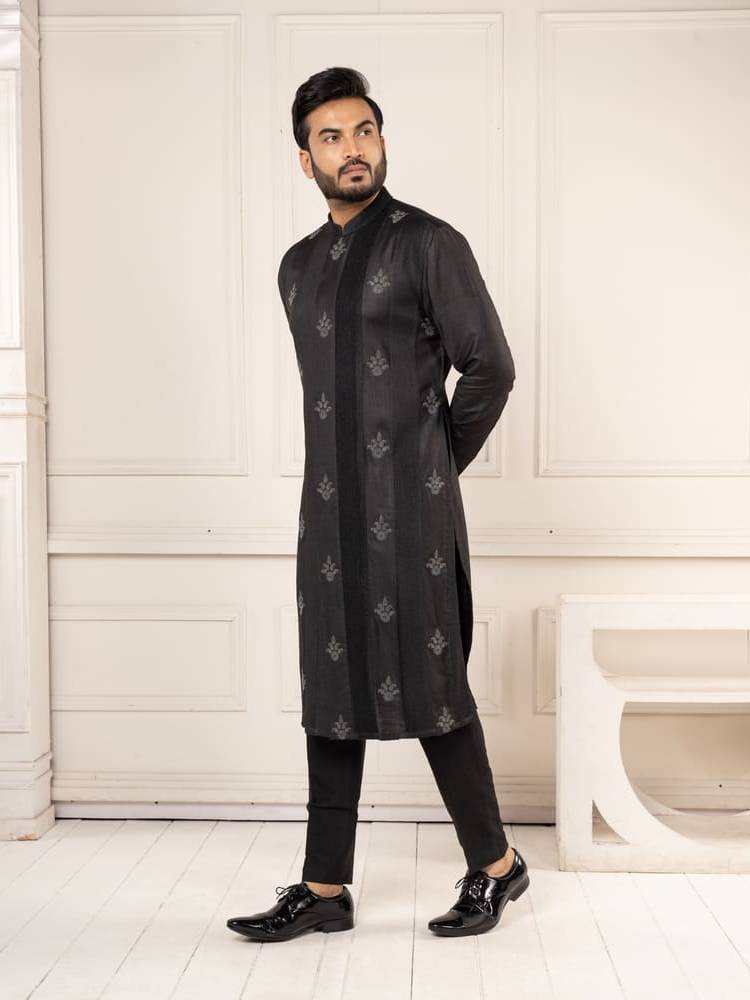 Black Pintucks Kurta Set