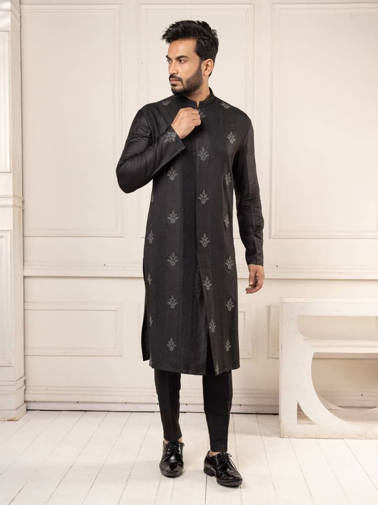 Black Pintucks Kurta Set