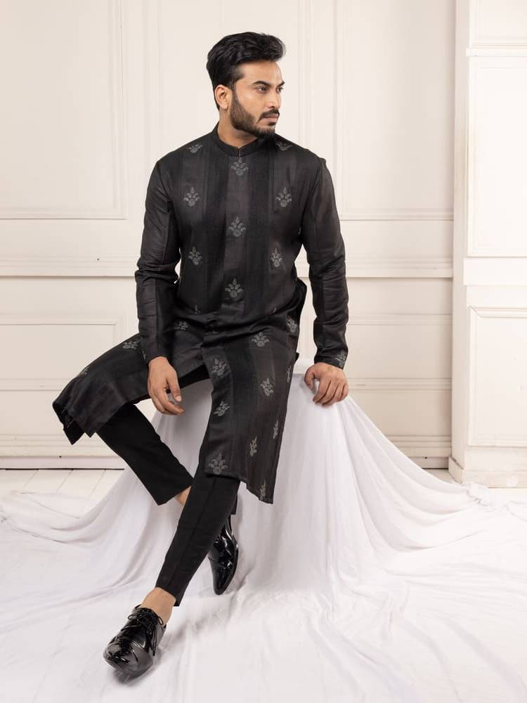 Black Pintucks Kurta Set