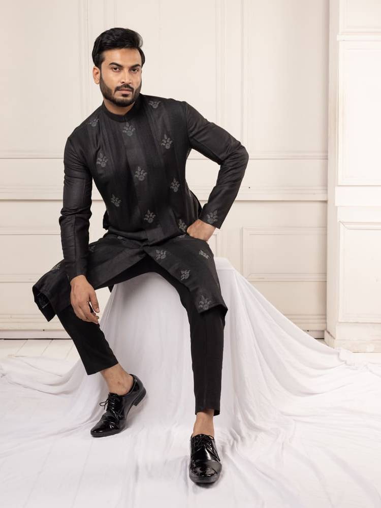 Black Pintucks Kurta Set