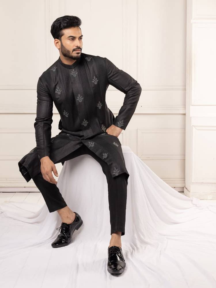 Black Pintucks Kurta Set