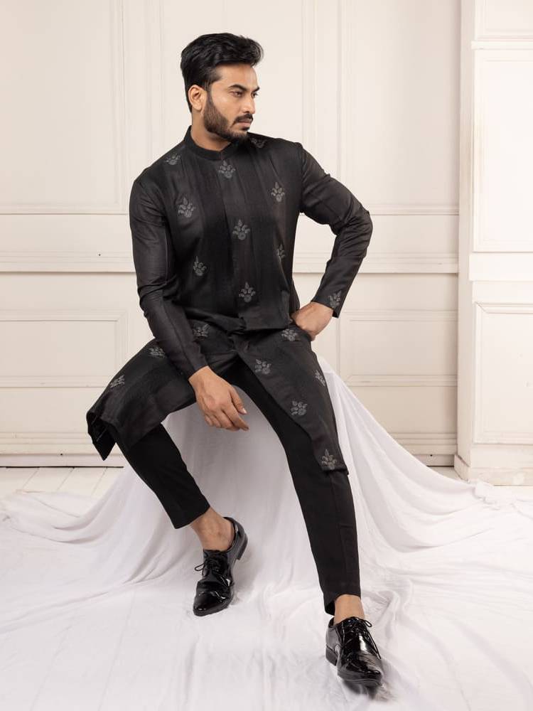 Black Pintucks Kurta Set