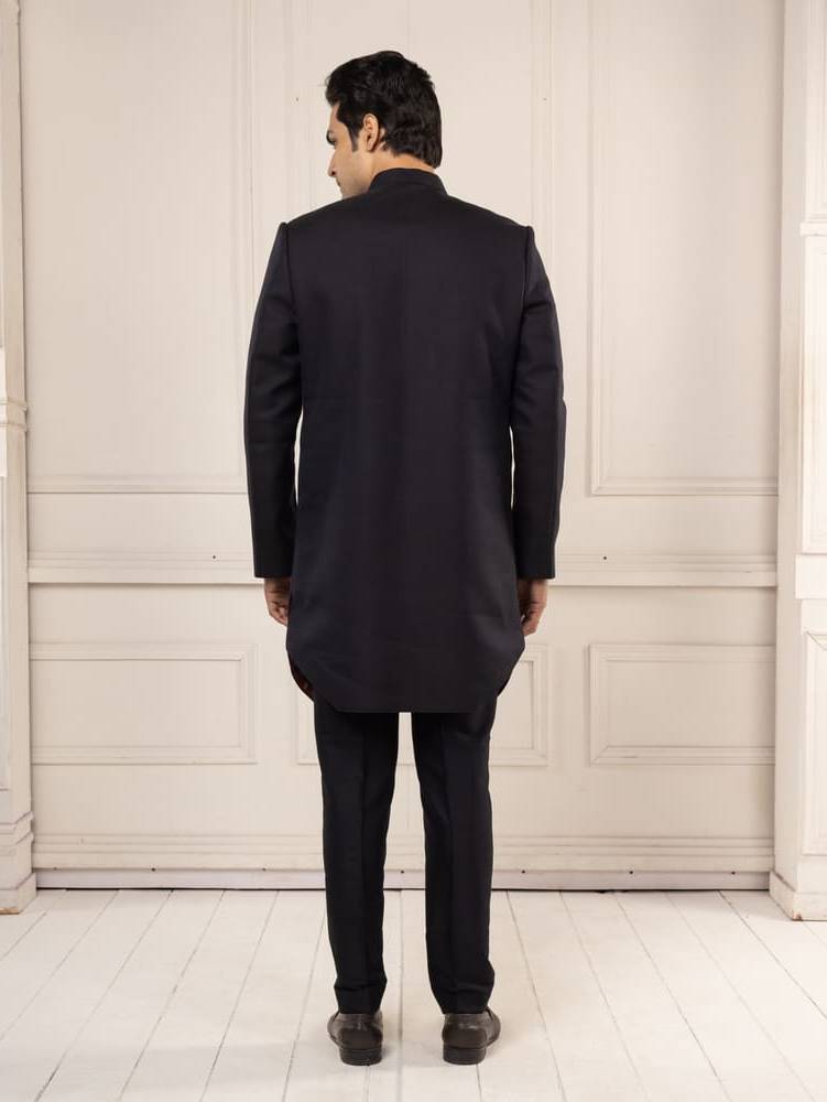 Classic Black Achkan Set with Tailored Fit trousers