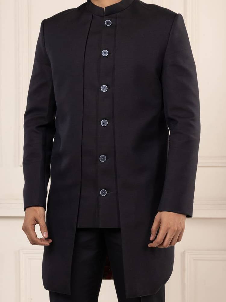 Classic Black Achkan Set with Tailored Fit trousers