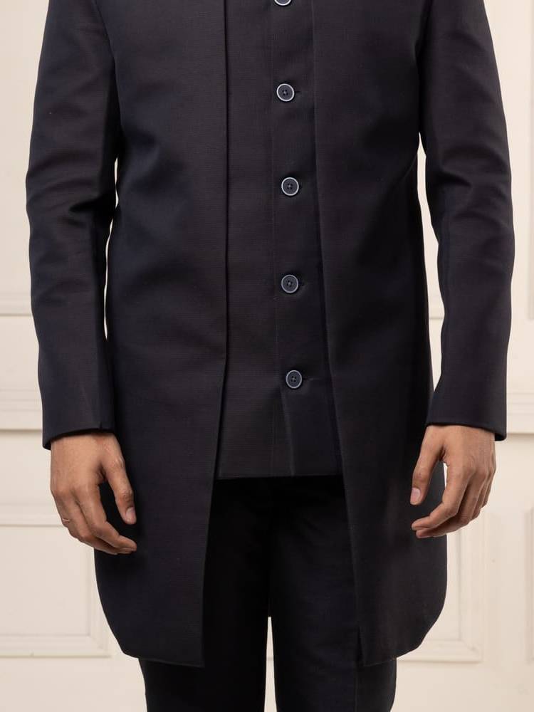 Classic Black Achkan Set with Tailored Fit trousers