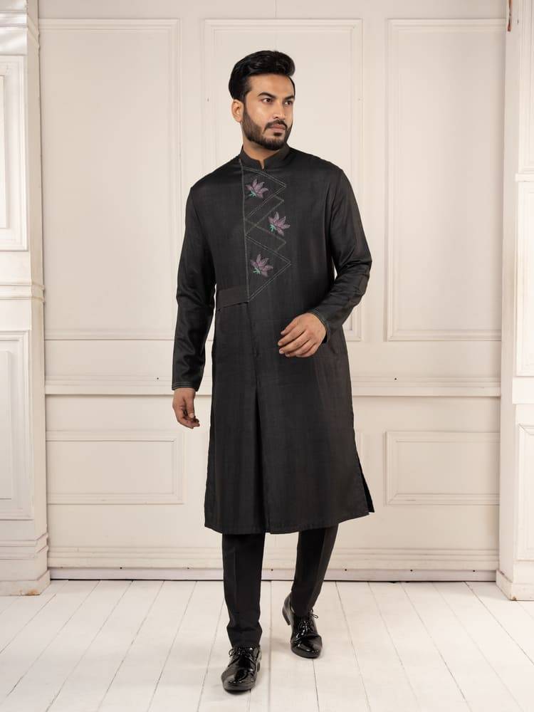 Black Colour Full Open Kurta Set