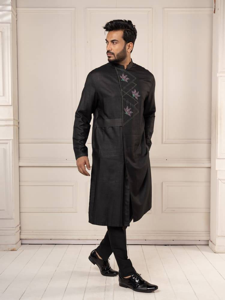 Black Colour Full Open Kurta Set