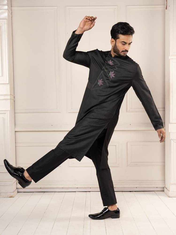 Black Colour Full Open Kurta Set