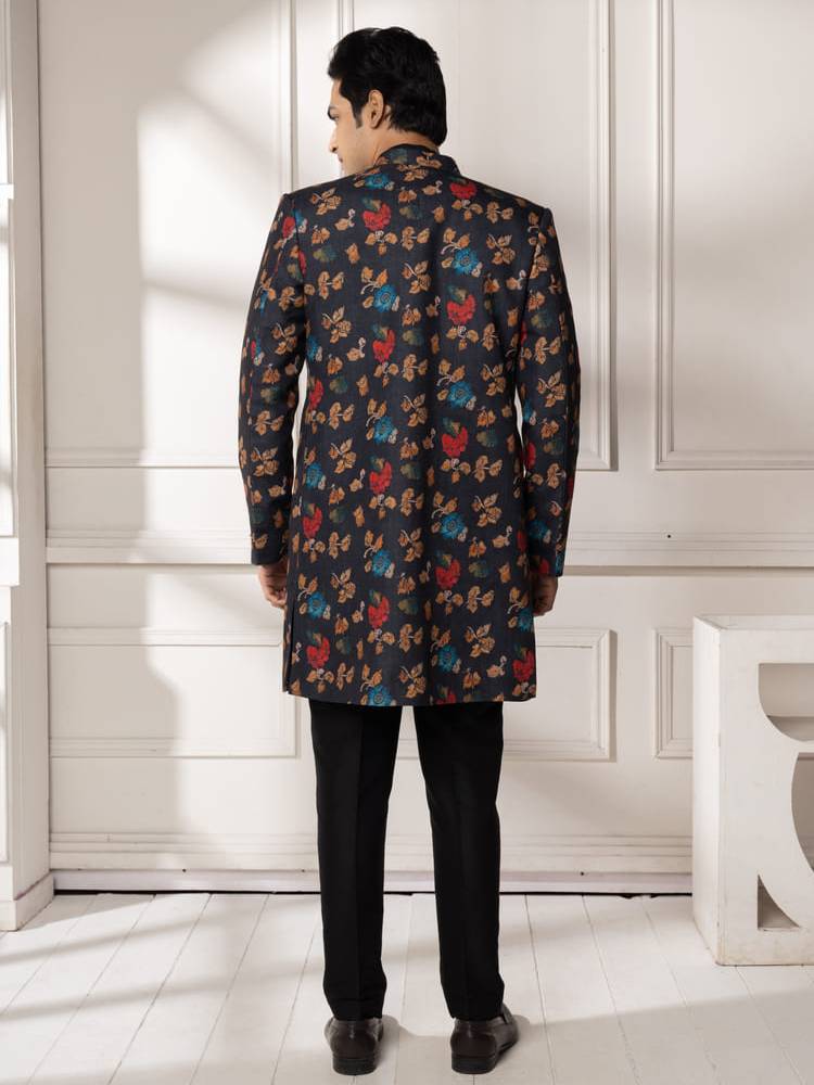 Black Full Open Floral Print Jacket Set
