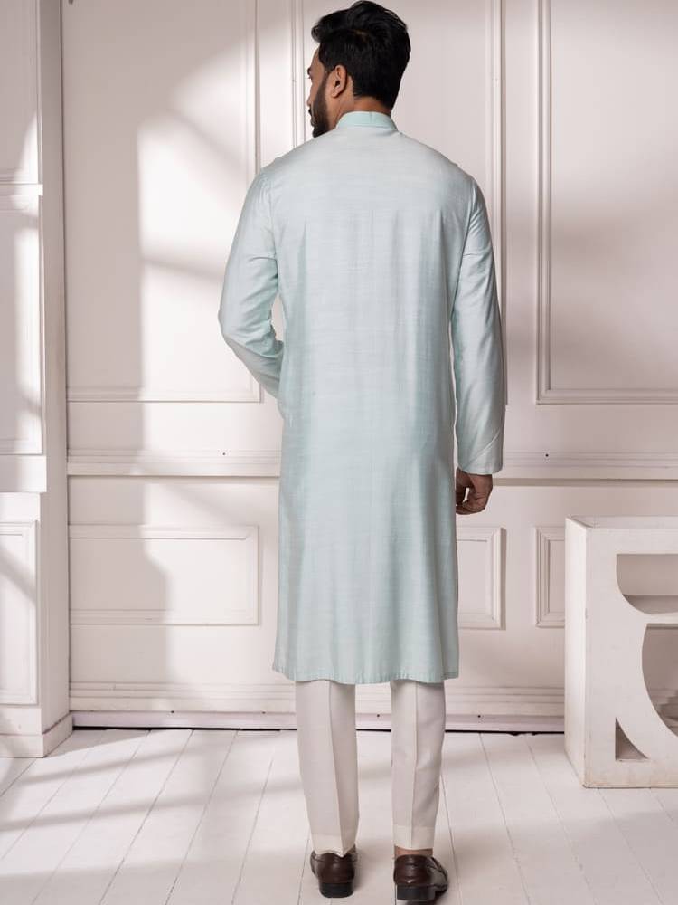 Aqua pintucks and embroidered Kurta Set