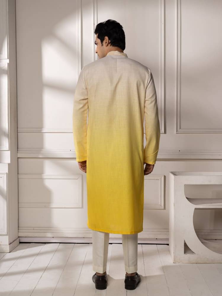 Yellow Cream Ombre Embroidered Kurta Set