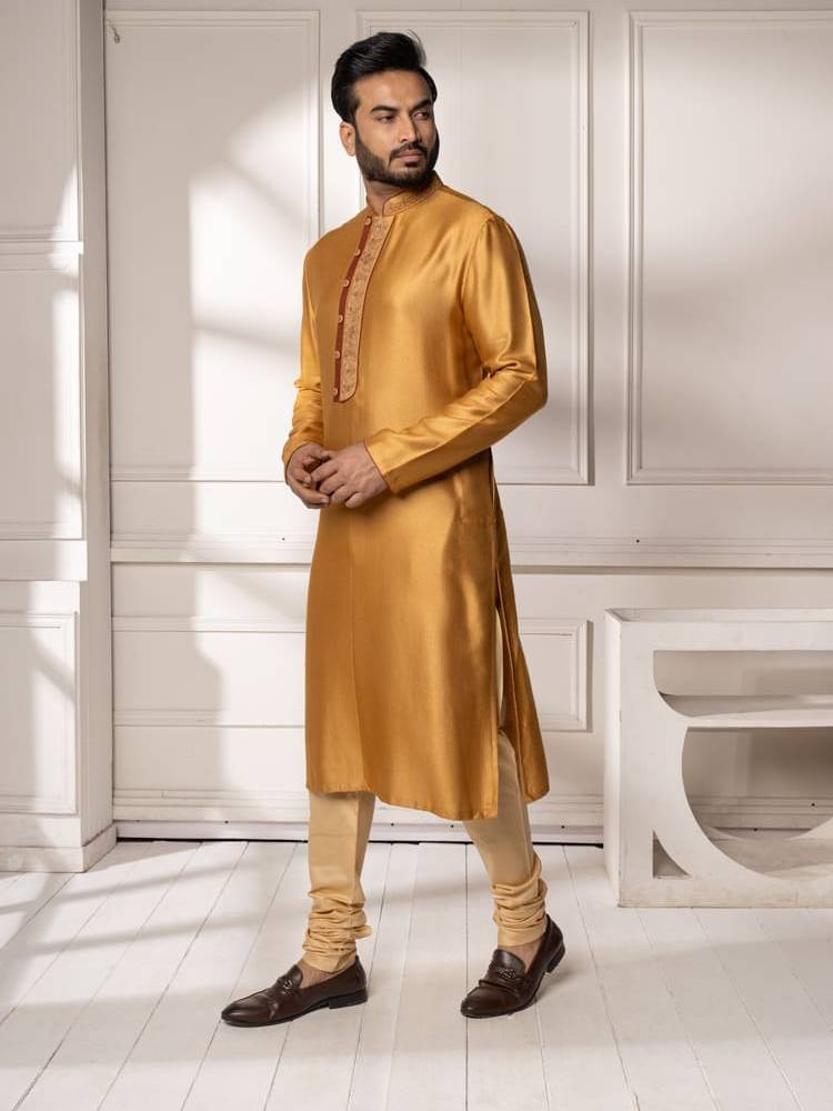 Mustard Kashmiri Embroidery Kurta Set