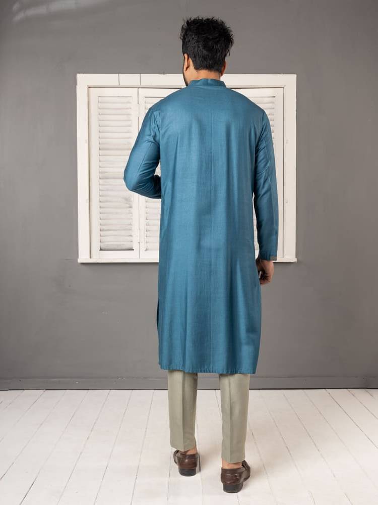 Blue Pintucks And Embroidered Kurta Set