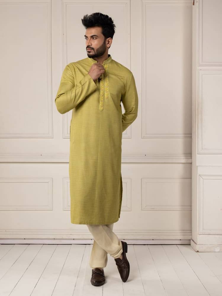 Green self-fabric embroidered Kurta Set