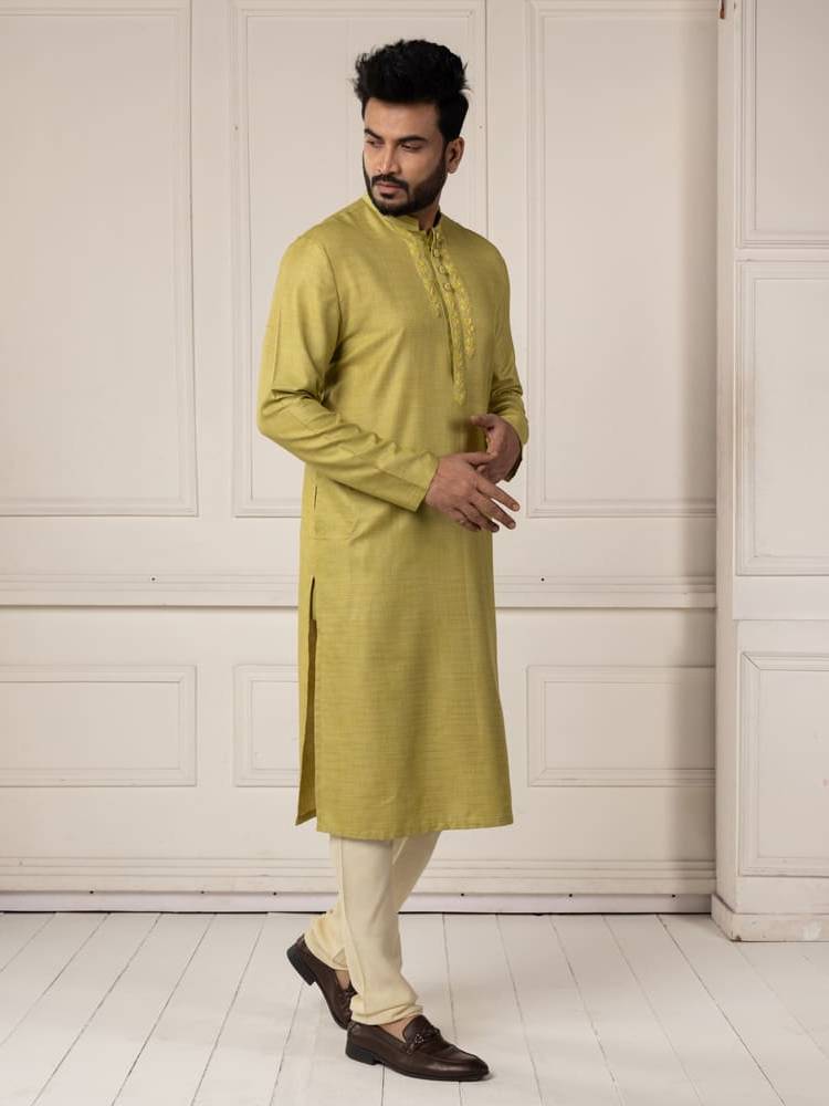 Green self-fabric embroidered Kurta Set