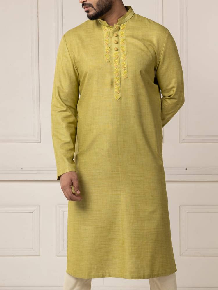Green self-fabric embroidered Kurta Set