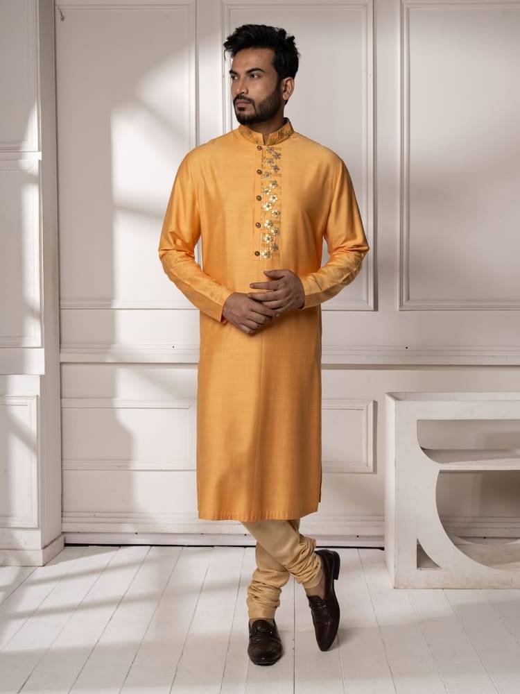 Mango Colour Gota Embroidered Kurta Set