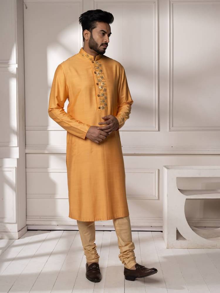 Mango Colour Gota Embroidered Kurta Set