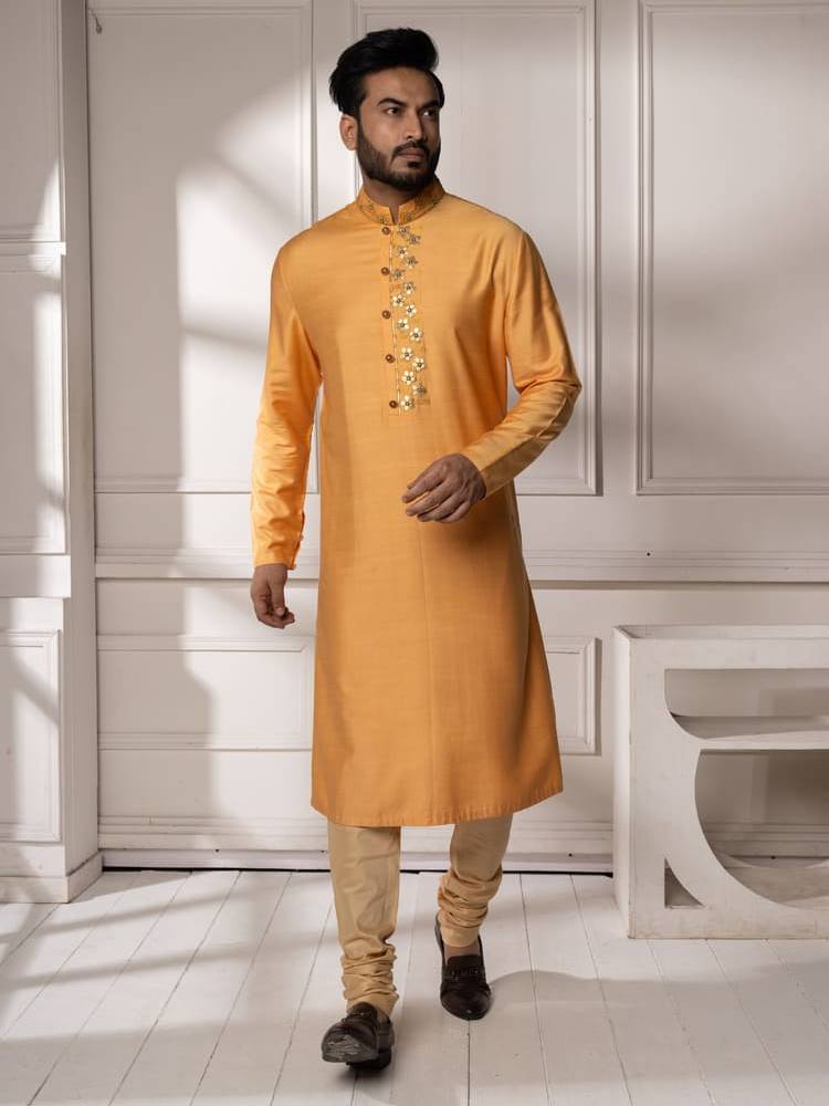 Mango Colour Gota Embroidered Kurta Set
