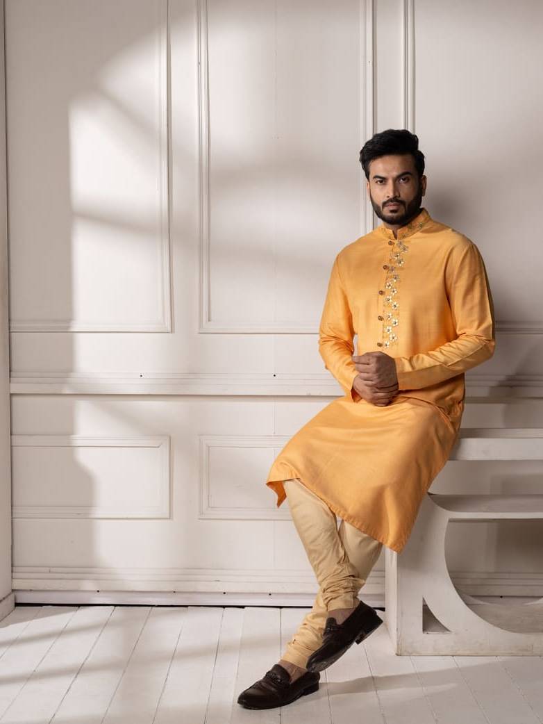 Mango Colour Gota Embroidered Kurta Set
