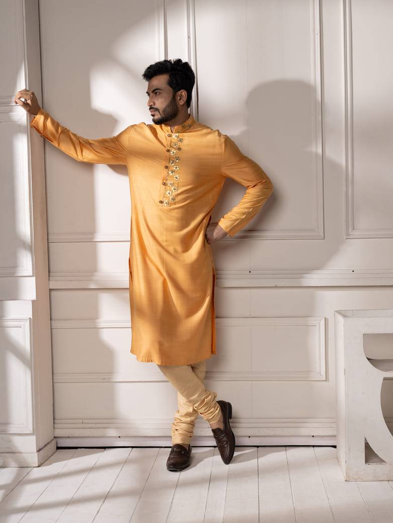 Mango Colour Gota Embroidered Kurta Set