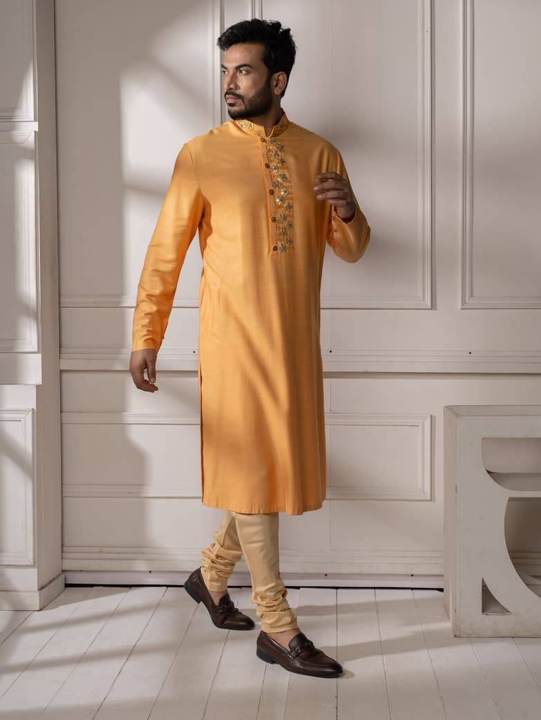 Mango Colour Gota Embroidered Kurta Set