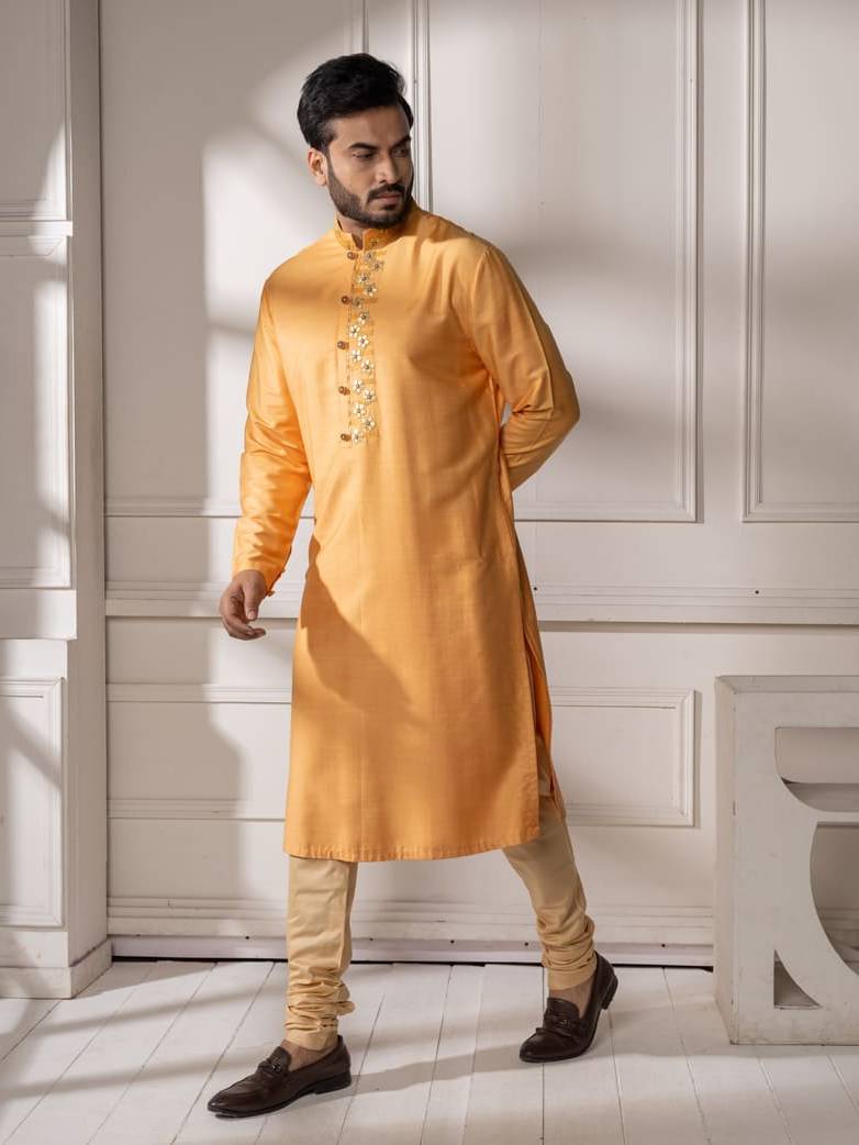 Mango Colour Gota Embroidered Kurta Set
