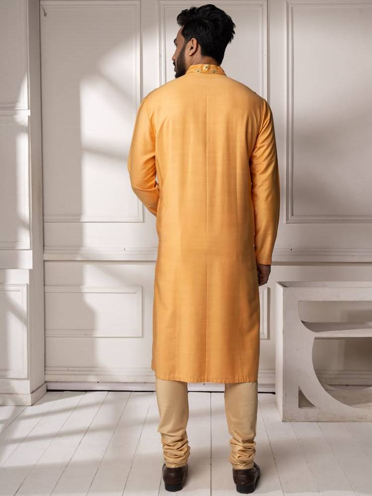 Mango Colour Gota Embroidered Kurta Set