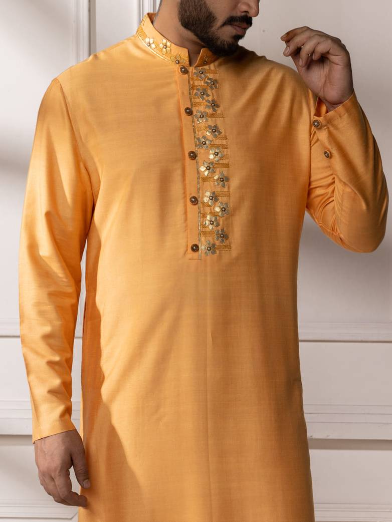 Mango Colour Gota Embroidered Kurta Set