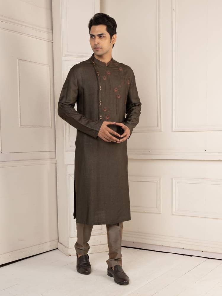 Charcoal Colour Lotus Motif Painting Kurta Set