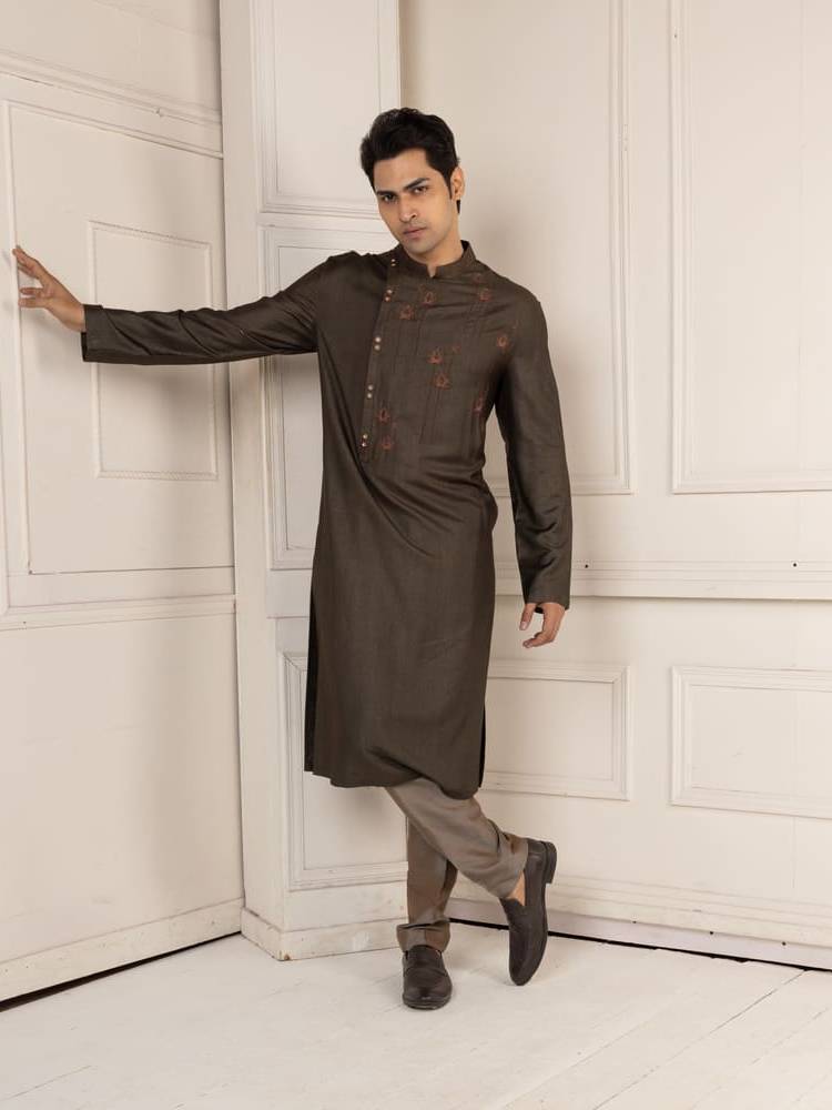 Charcoal Colour Lotus Motif Painting Kurta Set
