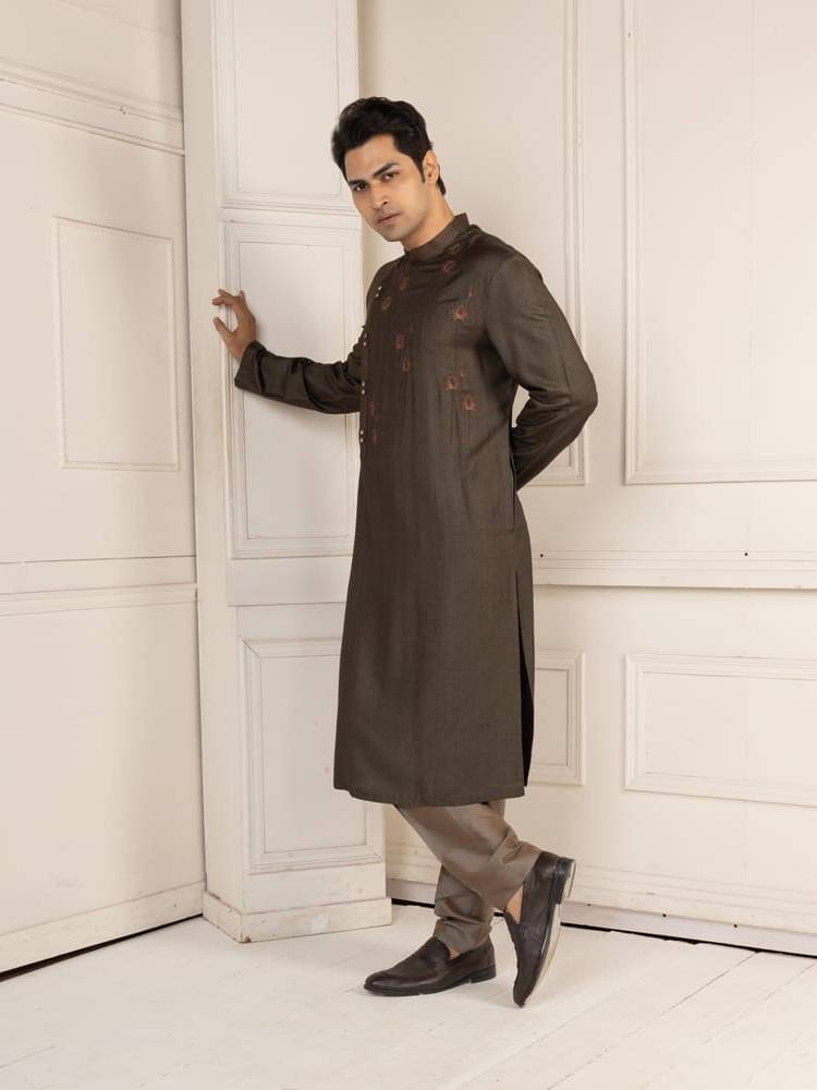 Charcoal Colour Lotus Motif Painting Kurta Set