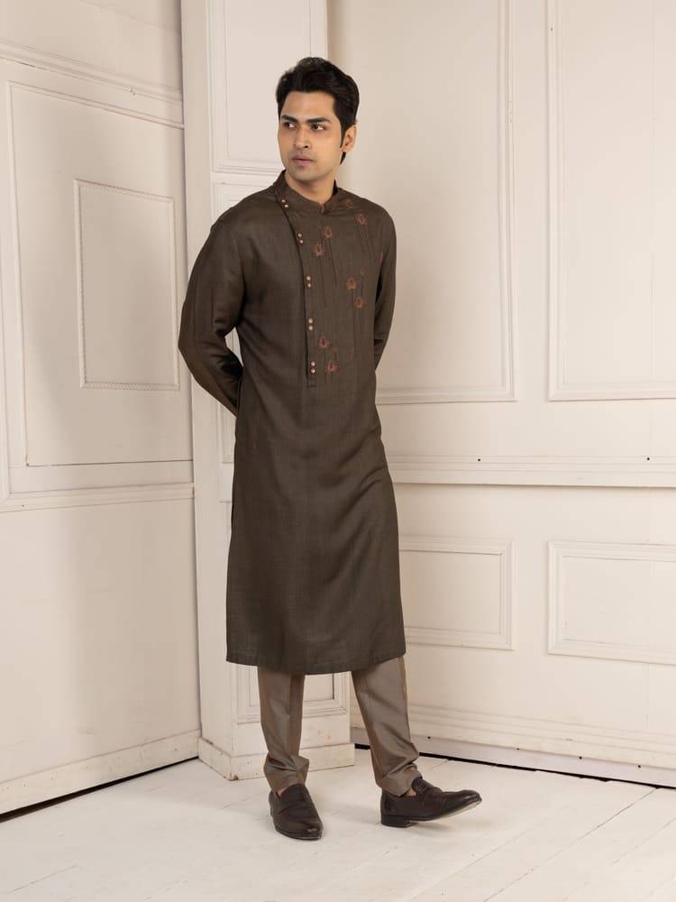 Charcoal Colour Lotus Motif Painting Kurta Set