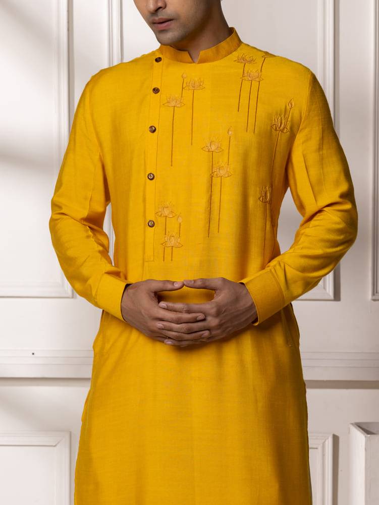 Golden yellow hand painted Pathani Set
