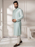 Aqua Hand Embroidered With Pintucks Kurta Set
