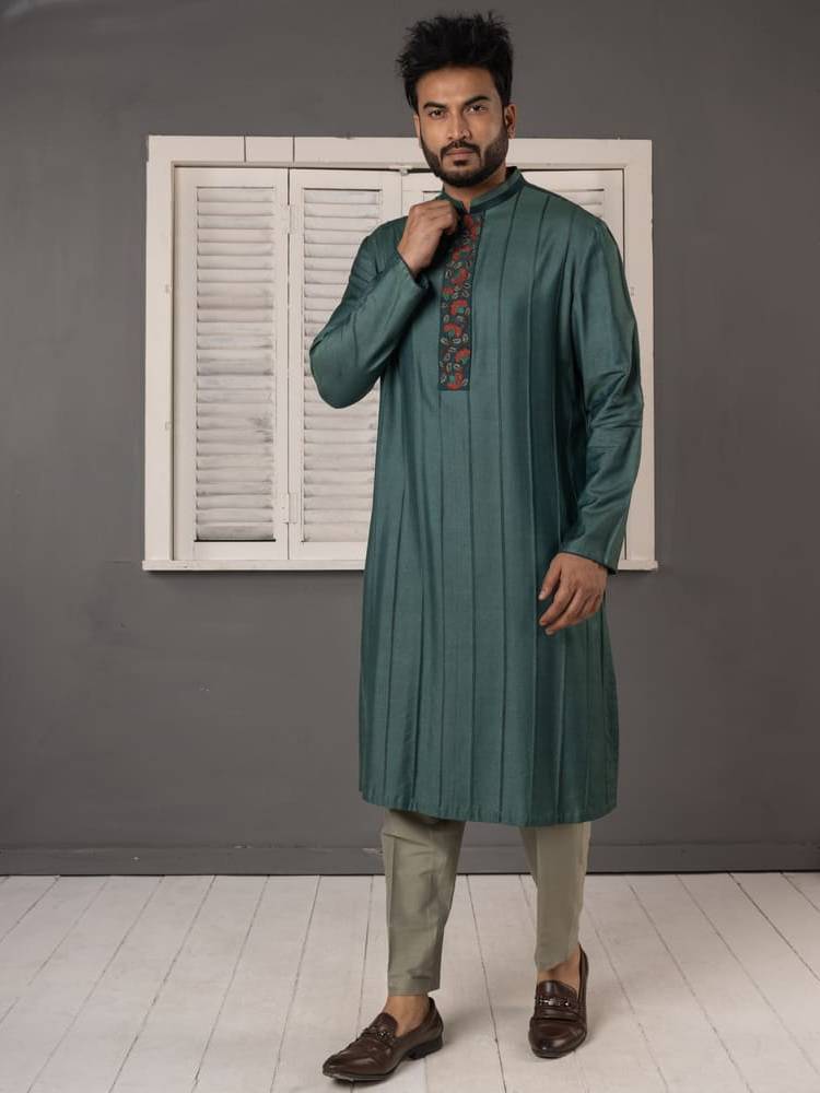 Teal hand Embroidered Kurta Set