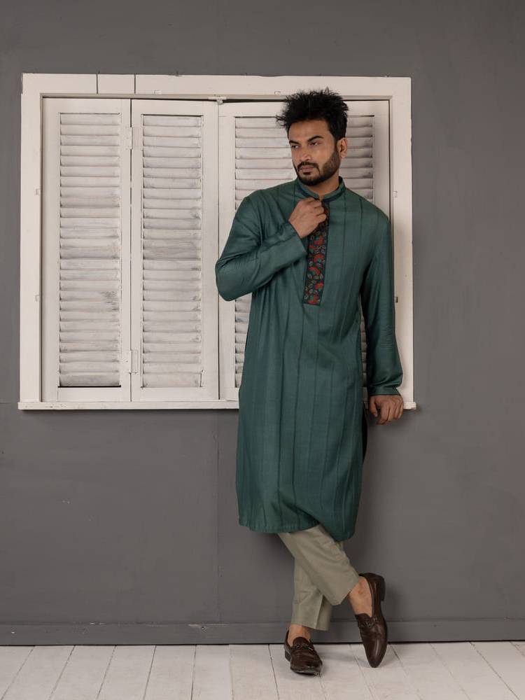 Teal hand Embroidered Kurta Set
