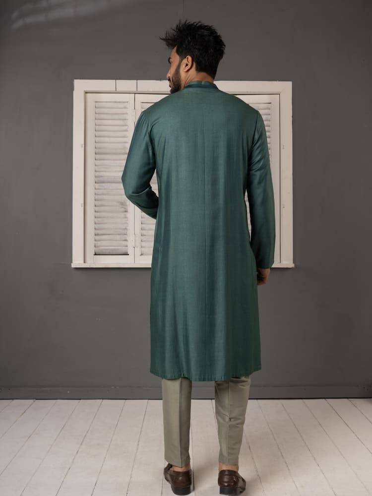 Teal hand Embroidered Kurta Set