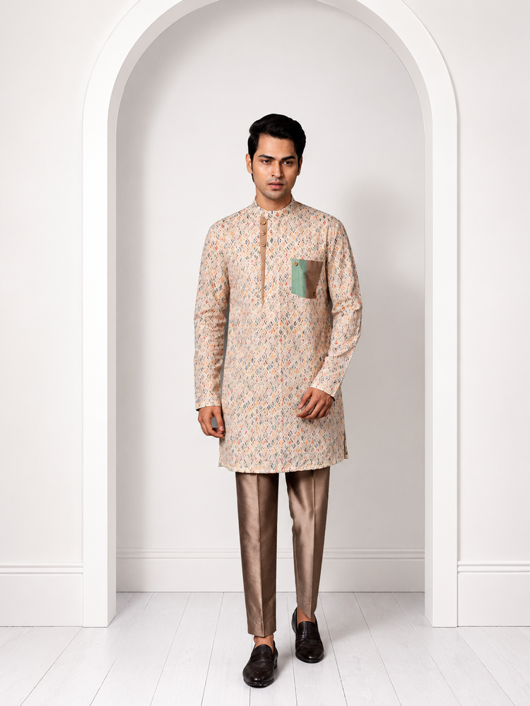 Geometric Pattern Woven Kurta Set