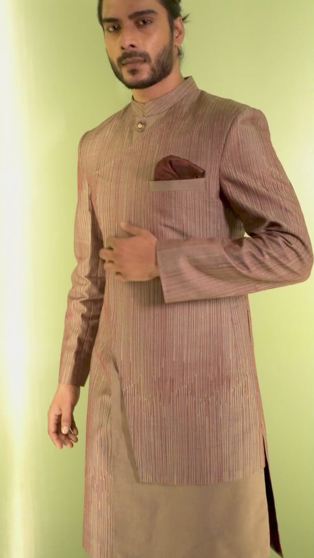 Moonga silk textured Achkan set