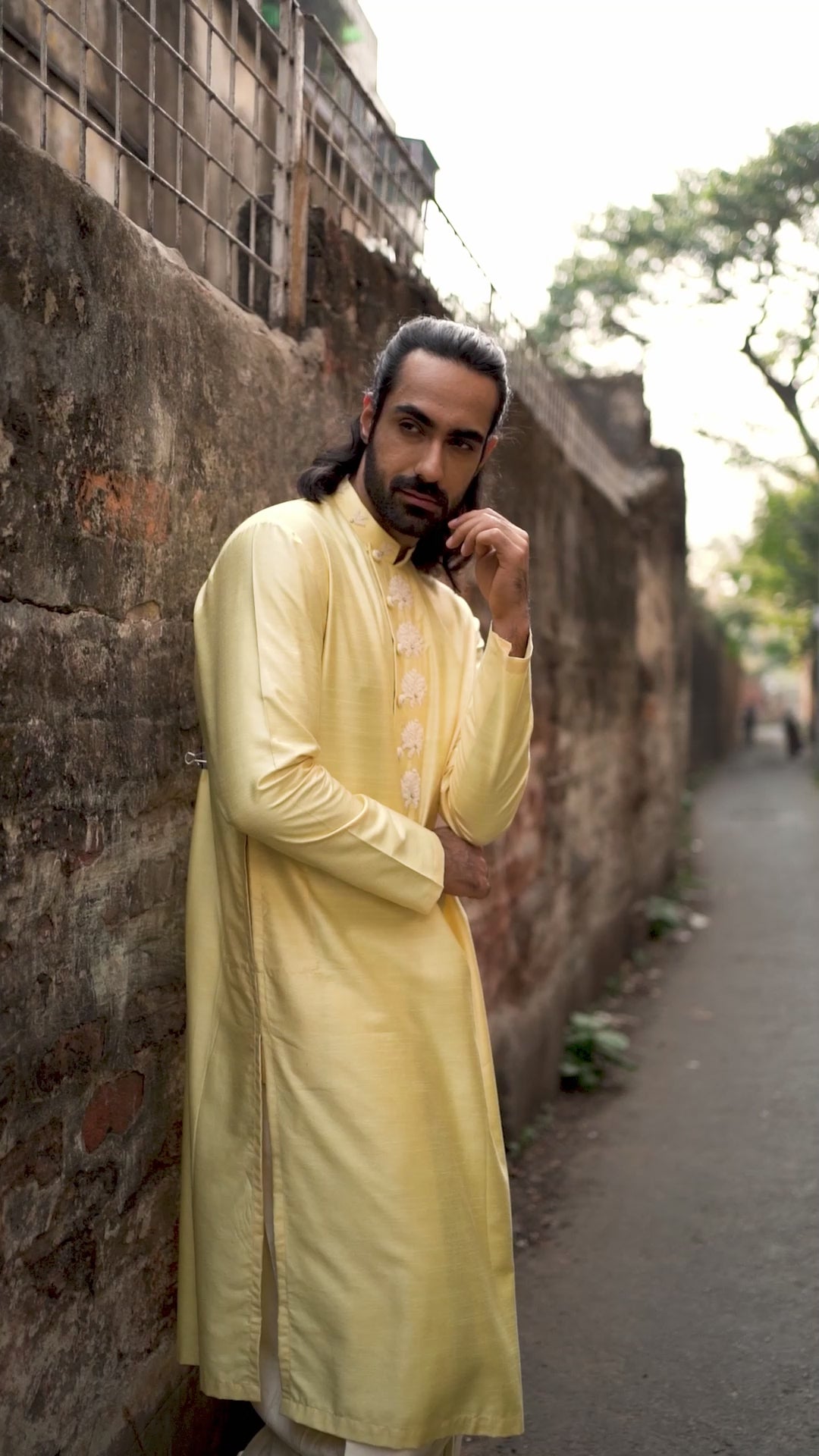Yellow Moti Work Kurta Set