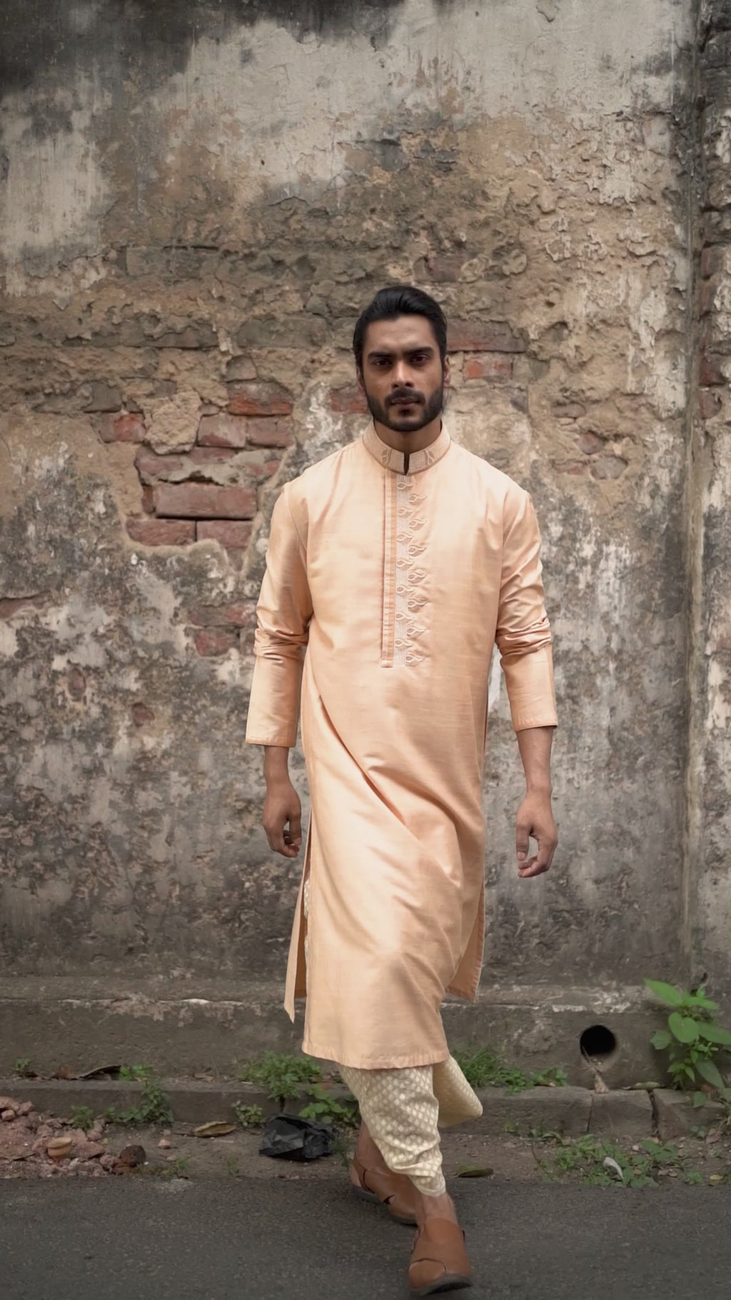 Peach moti work Kurta Set
