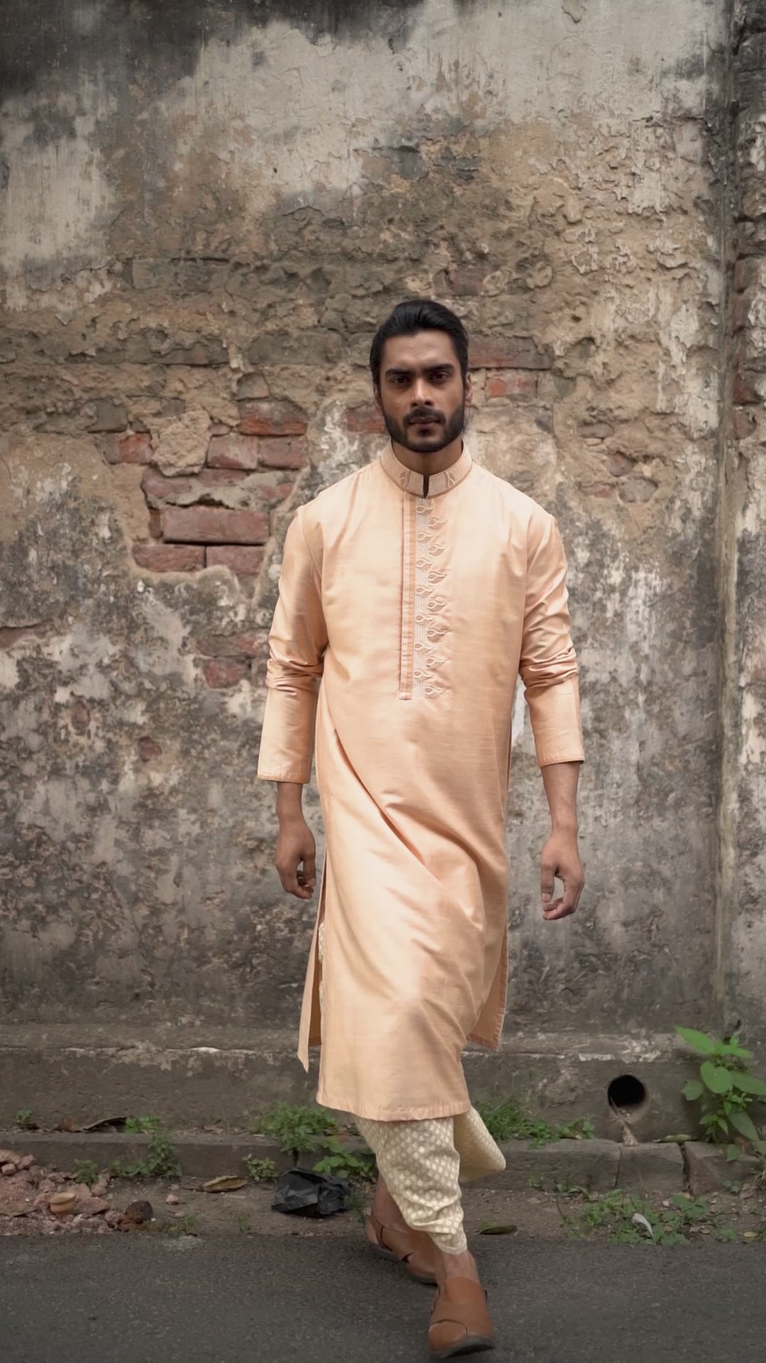 Peach moti work Kurta Set